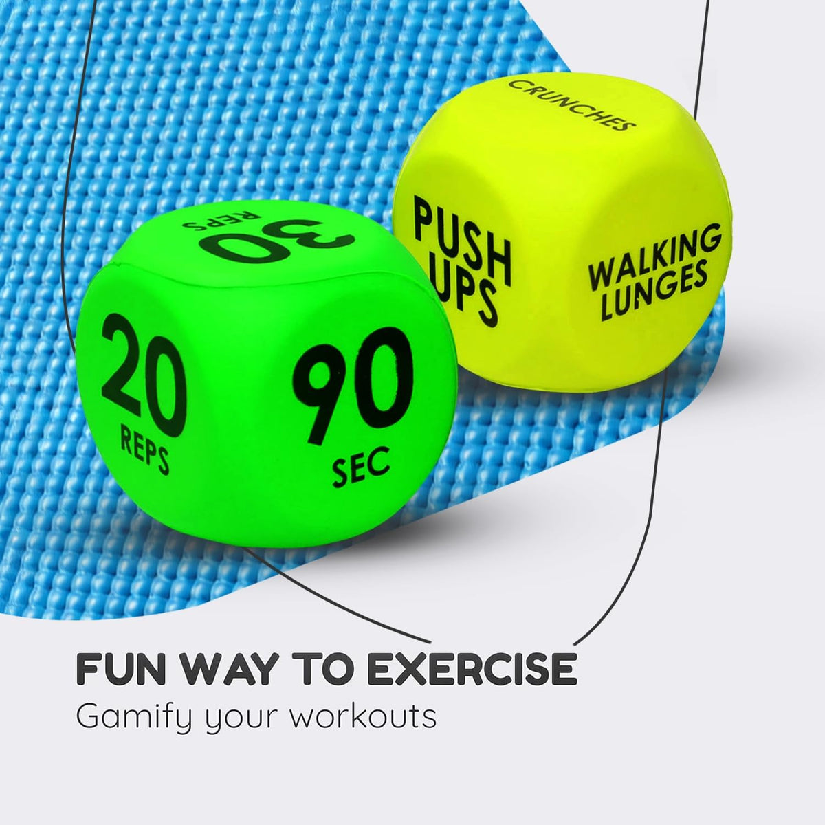 2 PCS Exercise Dice, 6 Sided Foam Workout Dice Set, Teens & Adults - Yellow