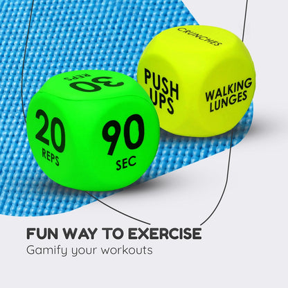 2 PCS Exercise Dice, 6 Sided Foam Workout Dice Set, Teens & Adults - Yellow