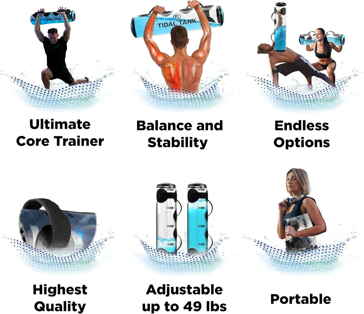 Tube - the Original Aqua Bag - Water Weight Bag up to 79 Lbs - Adjustable Workout Sand Bags Weights Alternative - Portable Sandbag Fitness Equipment Set, Home Exercise Gym - Including App