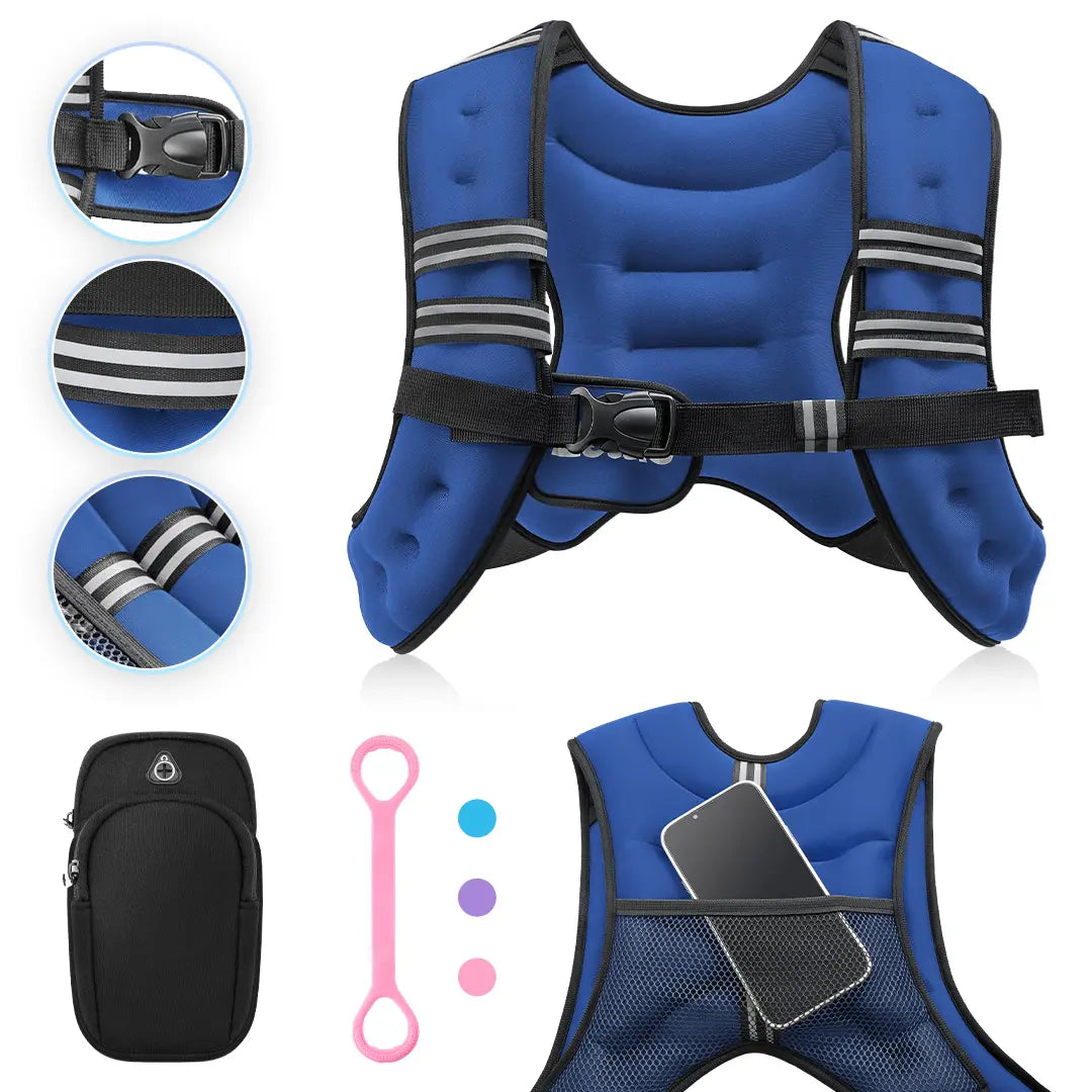 Zelus Weighted Vests with Detachable Phone Pouch, Reflective Stripes, and Adjustable Straps - Available in 6 to 30 lbs for Enhanced Workouts and Strength Training