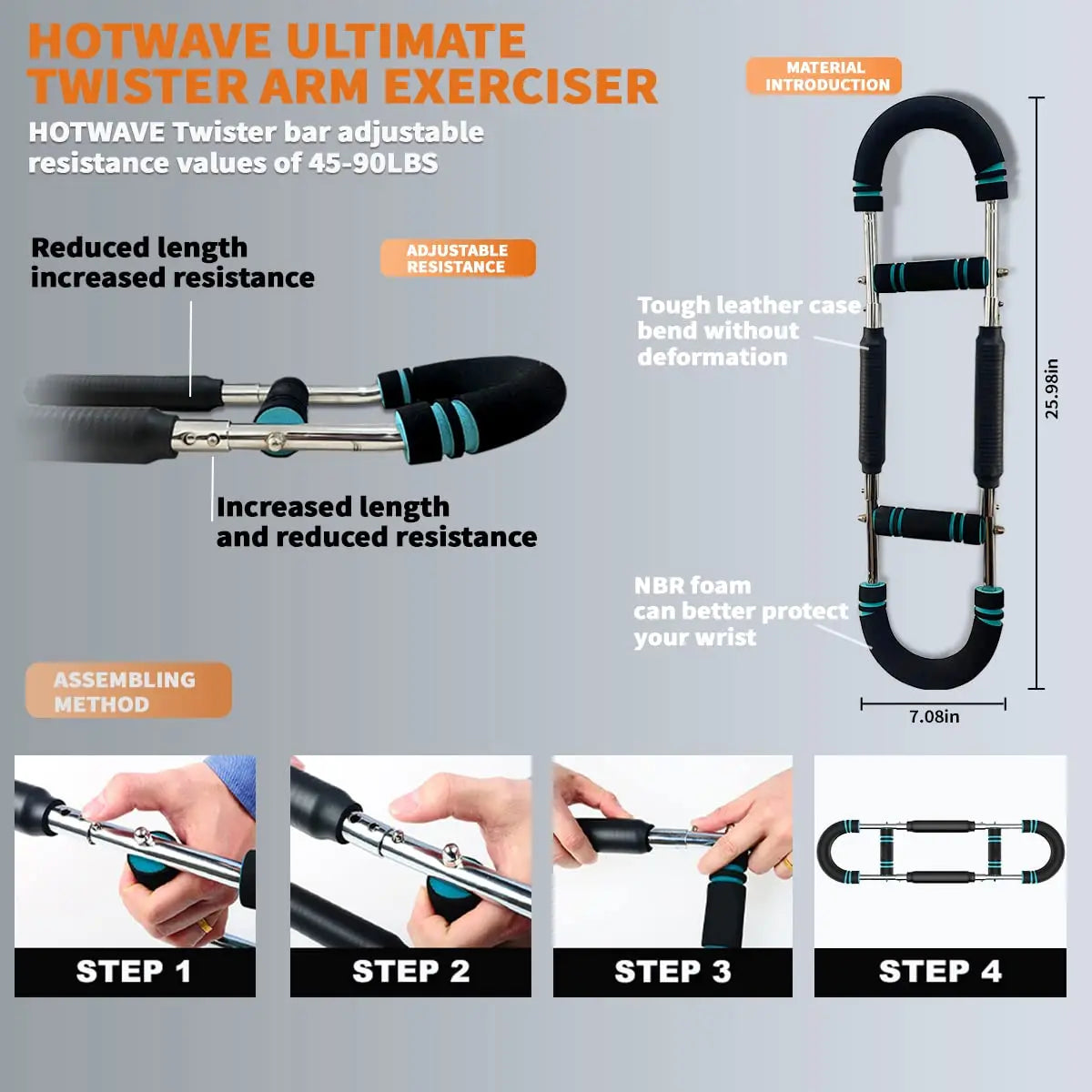 HOTWAVE Adjustable Arm and Chest Trainer for Men - Portable Spring Resistance Equipment for Upper Body Strength Training