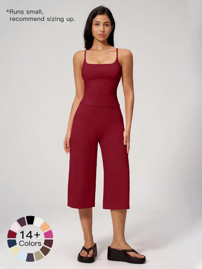 New Yoga Tank Top High Waist Quick-Dry Casual Culottes Capris Pants Running Outdoor Yoga Set for Women, Capris ,Comfortable and Stylish Activewear