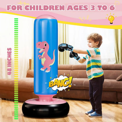 QPAU 48-Inch Inflatable Punching Bag - Stable Boxing Bag for Children Ages 3-6, Dinosaur-Themed Gift for Boys and Girls, Ideal for Karate and Taekwondo Practice, Perfect Halloween Present