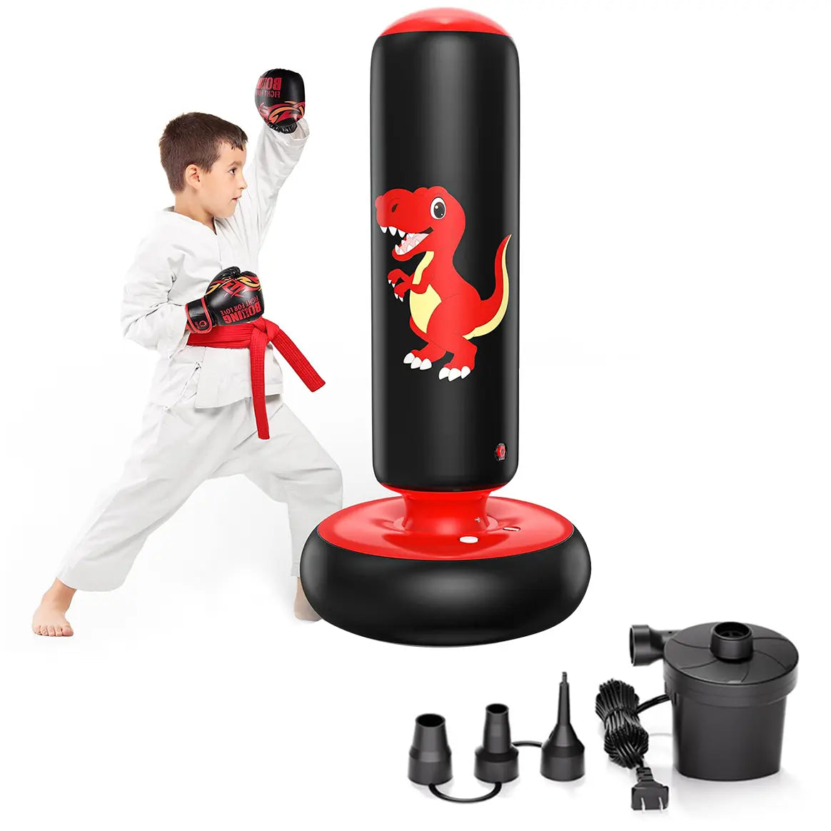 QPAU 48-Inch Inflatable Punching Bag - Stable Boxing Bag for Children Ages 3-6, Dinosaur-Themed Gift for Boys and Girls, Ideal for Karate and Taekwondo Practice, Perfect Halloween Present