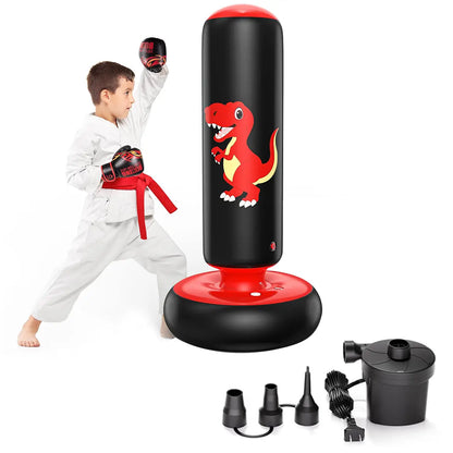 QPAU 48-Inch Inflatable Punching Bag - Stable Boxing Bag for Children Ages 3-6, Dinosaur-Themed Gift for Boys and Girls, Ideal for Karate and Taekwondo Practice, Perfect Halloween Present