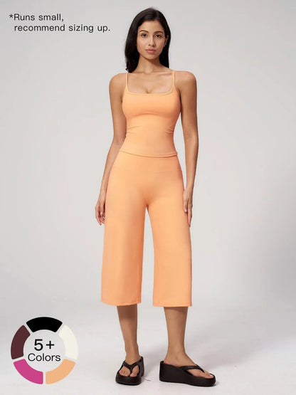 New Yoga Tank Top High Waist Quick-Dry Casual Culottes Capris Pants Running Outdoor Yoga Set for Women, Capris ,Comfortable and Stylish Activewear