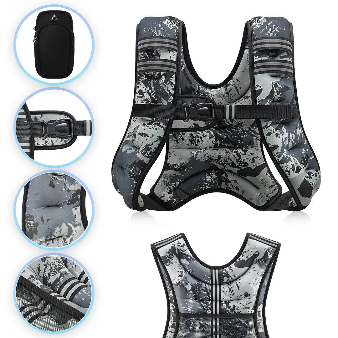 Zelus Weighted Vests with Detachable Phone Pouch, Reflective Stripes, and Adjustable Straps - Available in 6 to 30 lbs for Enhanced Workouts and Strength Training