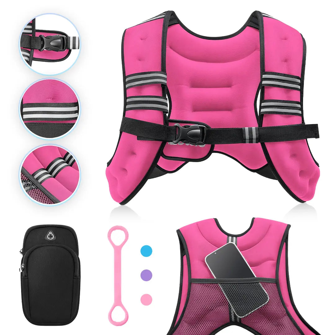 Zelus Weighted Vests with Detachable Phone Pouch, Reflective Stripes, and Adjustable Straps - Available in 6 to 30 lbs for Enhanced Workouts and Strength Training