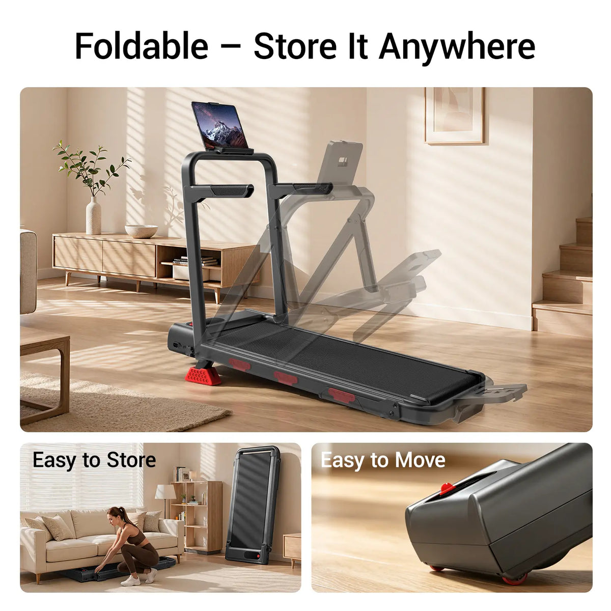 Umay Folding Walking Treadmill for Home and Office with 16% Incline, Handrails, and 300 lbs Capacity - Portable Indoor Walking Machine