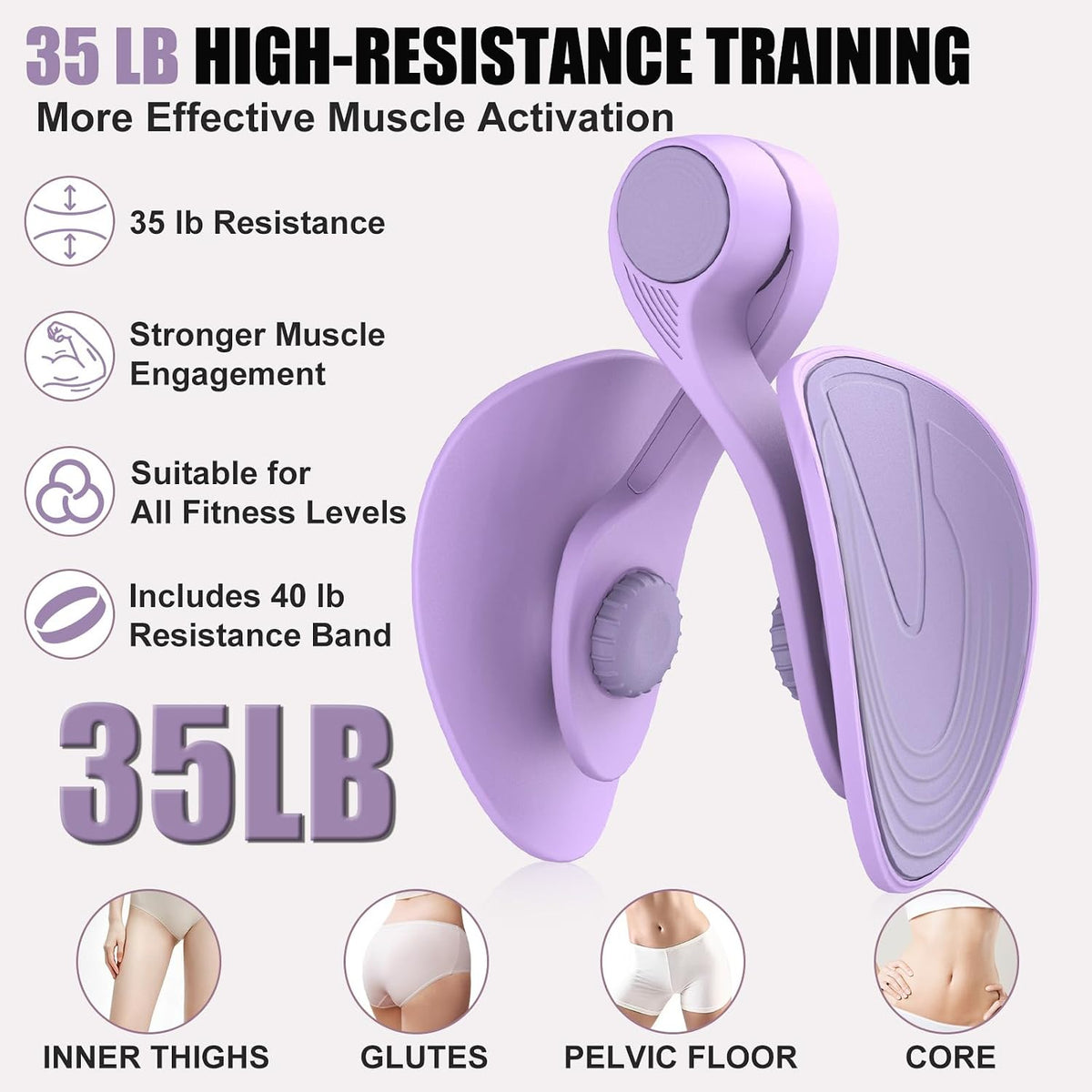 Pelvic Floor Exercise Devices 35Lb Resistance Kegel Thigh Trainer with Band