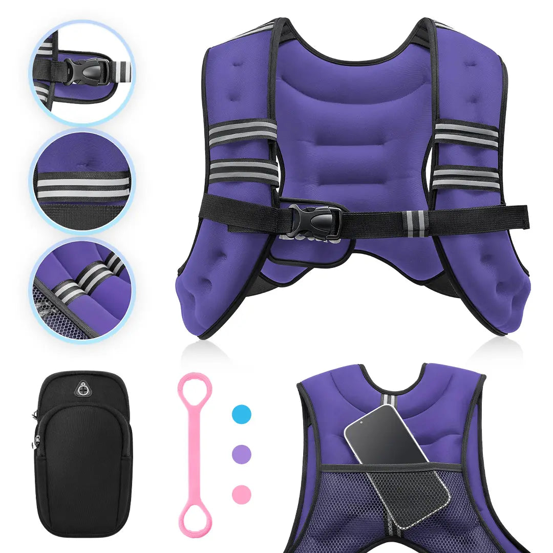Zelus Weighted Vests with Detachable Phone Pouch, Reflective Stripes, and Adjustable Straps - Available in 6 to 30 lbs for Enhanced Workouts and Strength Training