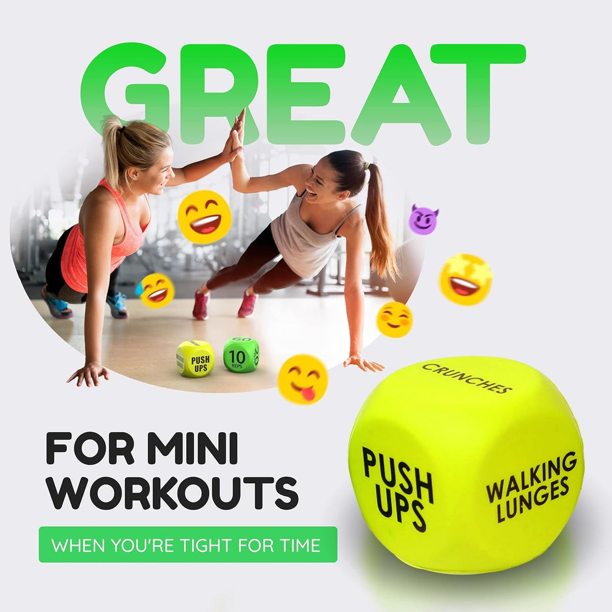 2 PCS Exercise Dice, 6 Sided Foam Workout Dice Set, Teens & Adults - Yellow
