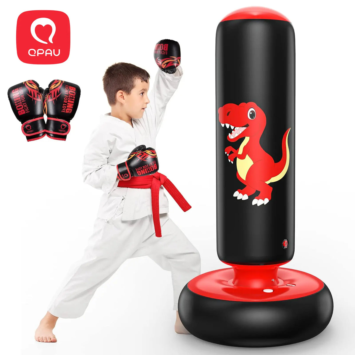 QPAU 48-Inch Inflatable Punching Bag - Stable Boxing Bag for Children Ages 3-6, Dinosaur-Themed Gift for Boys and Girls, Ideal for Karate and Taekwondo Practice, Perfect Halloween Present