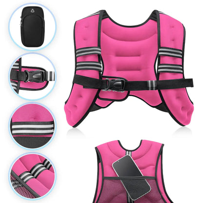 Zelus Weighted Vests with Detachable Phone Pouch, Reflective Stripes, and Adjustable Straps - Available in 6 to 30 lbs for Enhanced Workouts and Strength Training