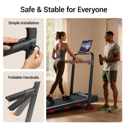 Umay Folding Walking Treadmill for Home and Office with 16% Incline, Handrails, and 300 lbs Capacity - Portable Indoor Walking Machine