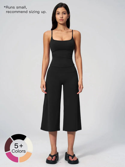 New Yoga Tank Top High Waist Quick-Dry Casual Culottes Capris Pants Running Outdoor Yoga Set for Women, Capris ,Comfortable and Stylish Activewear