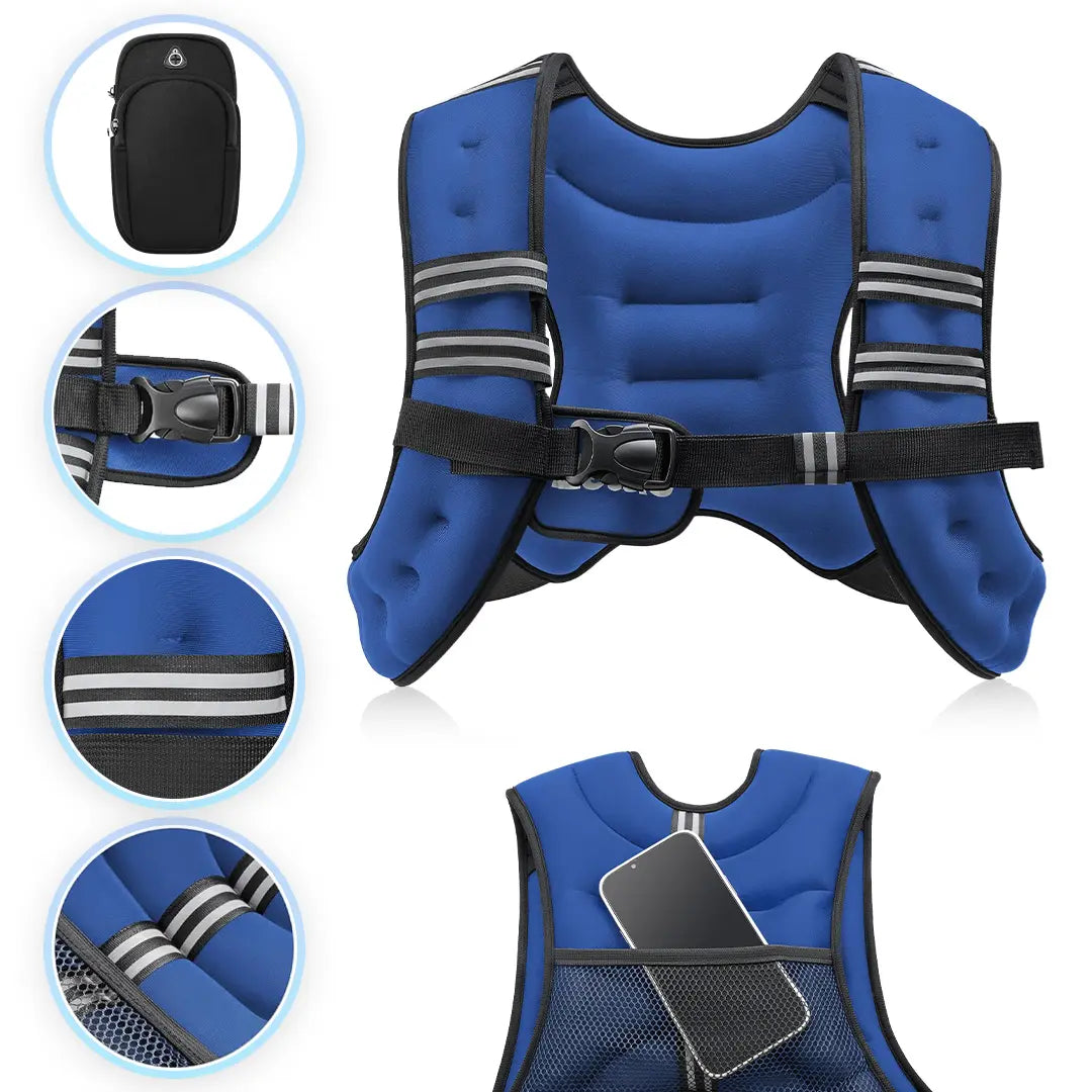Zelus Weighted Vests with Detachable Phone Pouch, Reflective Stripes, and Adjustable Straps - Available in 6 to 30 lbs for Enhanced Workouts and Strength Training
