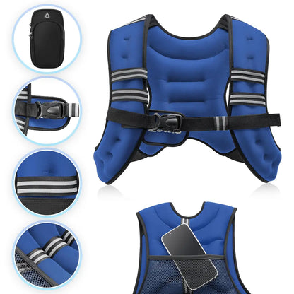 Zelus Weighted Vests with Detachable Phone Pouch, Reflective Stripes, and Adjustable Straps - Available in 6 to 30 lbs for Enhanced Workouts and Strength Training