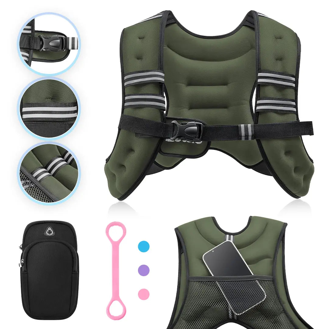 Zelus Weighted Vests with Detachable Phone Pouch, Reflective Stripes, and Adjustable Straps - Available in 6 to 30 lbs for Enhanced Workouts and Strength Training