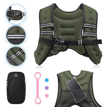 Zelus Weighted Vests with Detachable Phone Pouch, Reflective Stripes, and Adjustable Straps - Available in 6 to 30 lbs for Enhanced Workouts and Strength Training