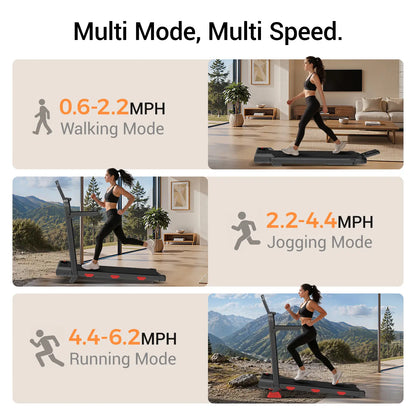 Umay Folding Walking Treadmill for Home and Office with 16% Incline, Handrails, and 300 lbs Capacity - Portable Indoor Walking Machine