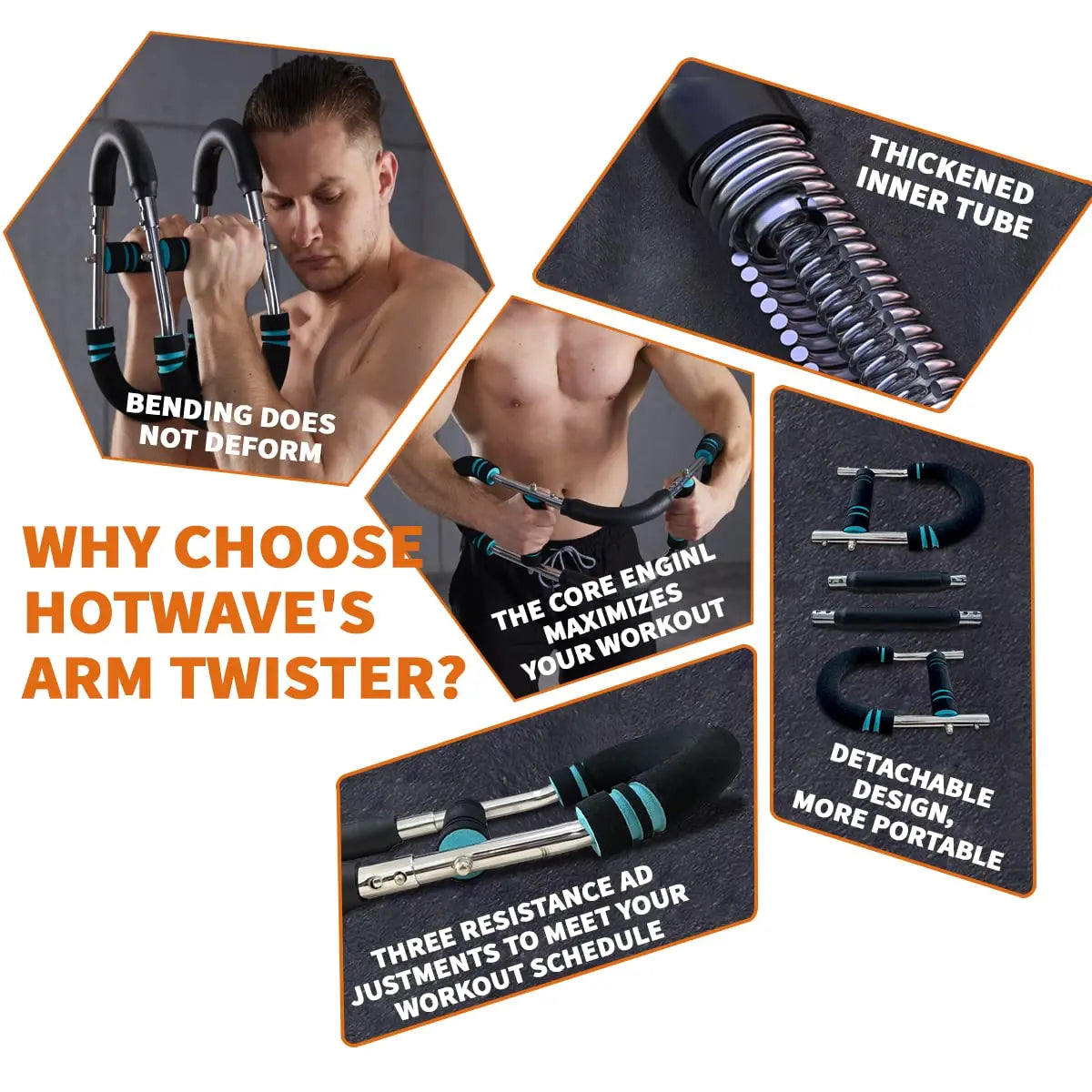 HOTWAVE Adjustable Arm and Chest Trainer for Men - Portable Spring Resistance Equipment for Upper Body Strength Training