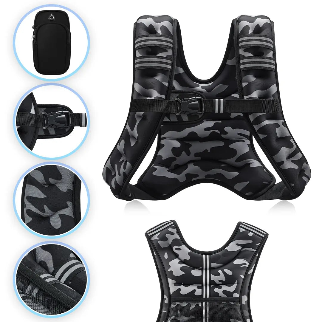 Zelus Weighted Vests with Detachable Phone Pouch, Reflective Stripes, and Adjustable Straps - Available in 6 to 30 lbs for Enhanced Workouts and Strength Training