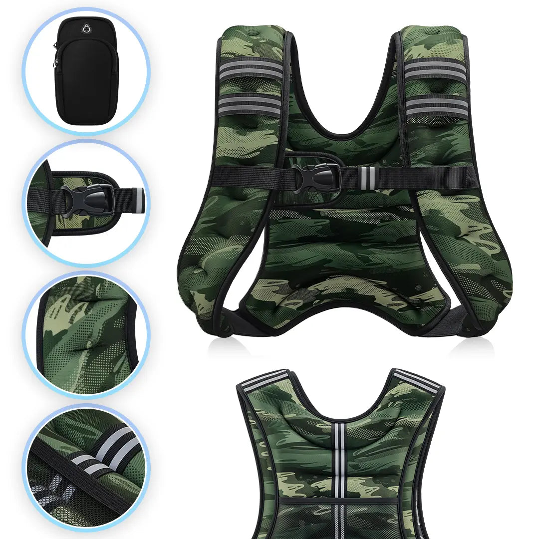 Zelus Weighted Vests with Detachable Phone Pouch, Reflective Stripes, and Adjustable Straps - Available in 6 to 30 lbs for Enhanced Workouts and Strength Training
