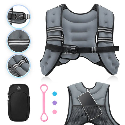 Zelus Weighted Vests with Detachable Phone Pouch, Reflective Stripes, and Adjustable Straps - Available in 6 to 30 lbs for Enhanced Workouts and Strength Training