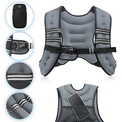 Zelus Weighted Vests with Detachable Phone Pouch, Reflective Stripes, and Adjustable Straps - Available in 6 to 30 lbs for Enhanced Workouts and Strength Training