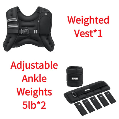 Zelus Weighted Vests with Detachable Phone Pouch, Reflective Stripes, and Adjustable Straps - Available in 6 to 30 lbs for Enhanced Workouts and Strength Training