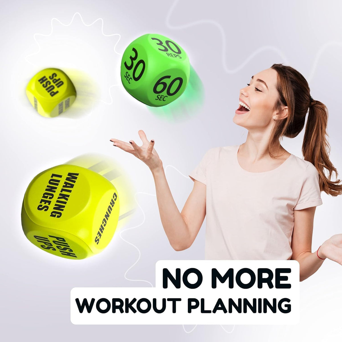 2 PCS Exercise Dice, 6 Sided Foam Workout Dice Set, Teens & Adults - Yellow