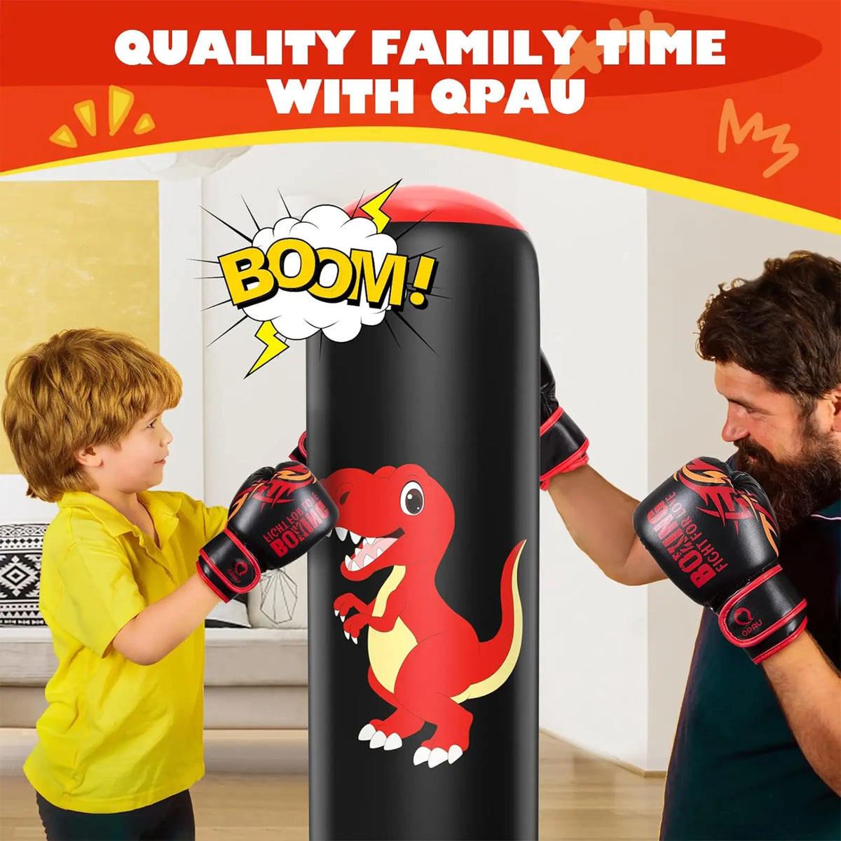 QPAU 48-Inch Inflatable Punching Bag - Stable Boxing Bag for Children Ages 3-6, Dinosaur-Themed Gift for Boys and Girls, Ideal for Karate and Taekwondo Practice, Perfect Halloween Present