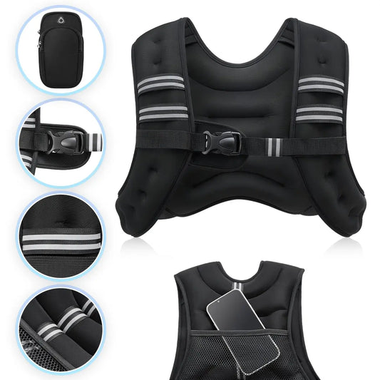 Zelus Weighted Vests with Detachable Phone Pouch, Reflective Stripes, and Adjustable Straps - Available in 6 to 30 lbs for Enhanced Workouts and Strength Training