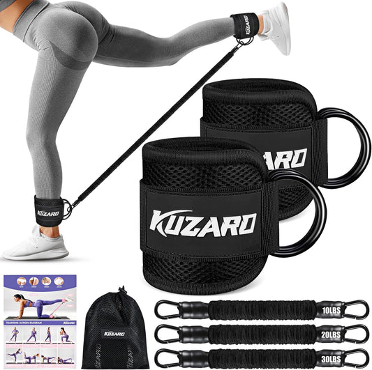 Ankle Resistance Bands with Cuffs, Ankle Weights Bands for Working Out, Women Leg and Glutes Workout Equipment, Exercise Bands for Kickbacks, Butt and Booty Trainer, Home Gym Fitness Equipment