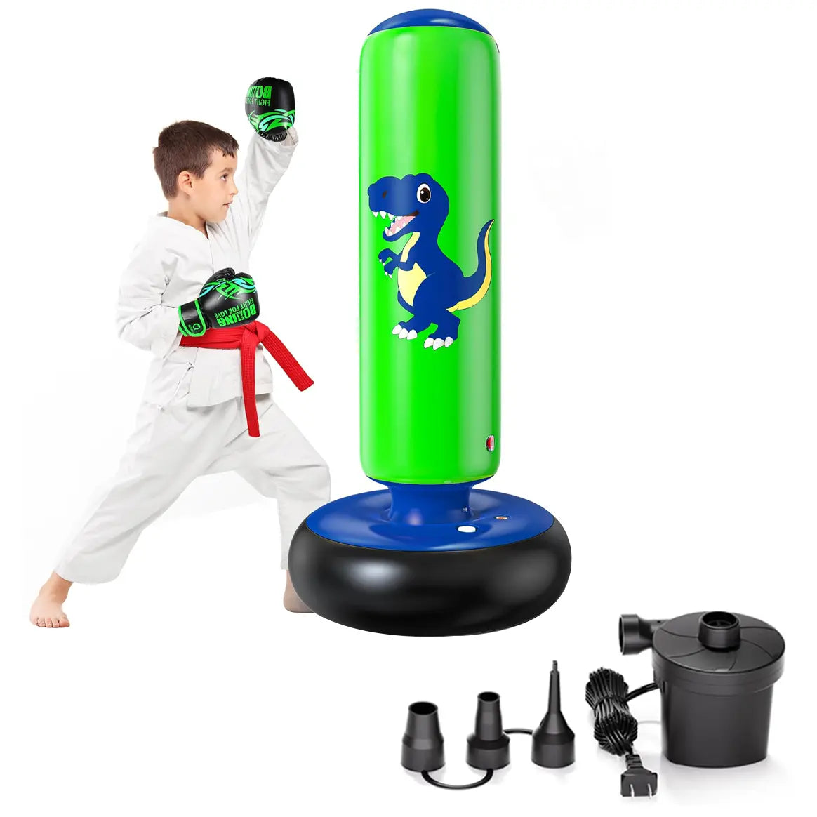 QPAU 48-Inch Inflatable Punching Bag - Stable Boxing Bag for Children Ages 3-6, Dinosaur-Themed Gift for Boys and Girls, Ideal for Karate and Taekwondo Practice, Perfect Halloween Present
