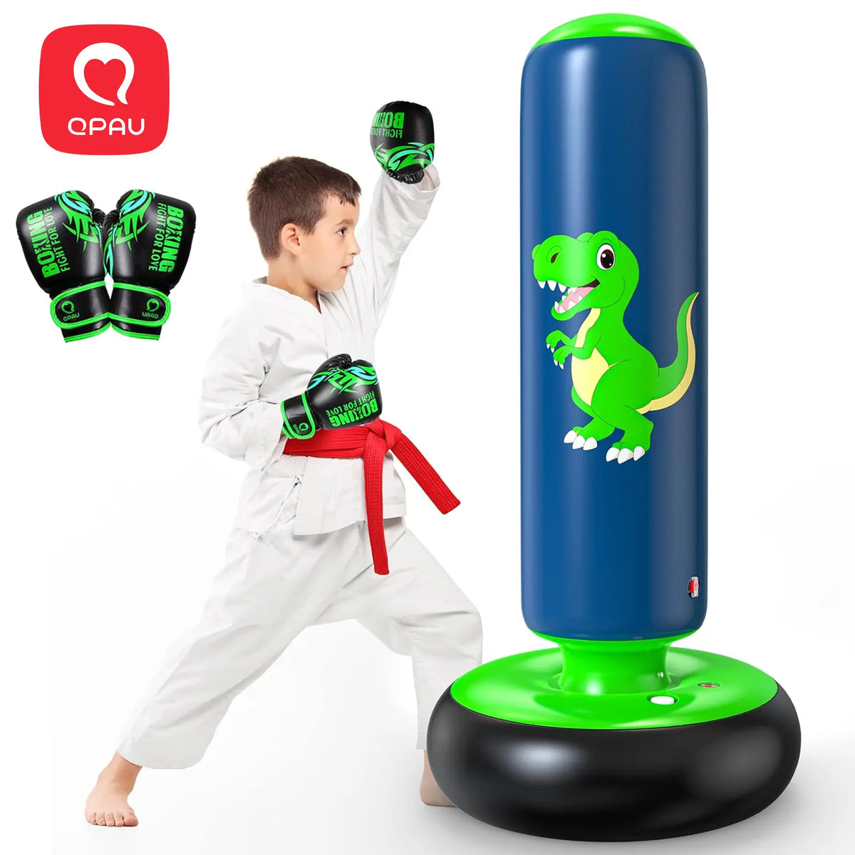 QPAU 48-Inch Inflatable Punching Bag - Stable Boxing Bag for Children Ages 3-6, Dinosaur-Themed Gift for Boys and Girls, Ideal for Karate and Taekwondo Practice, Perfect Halloween Present