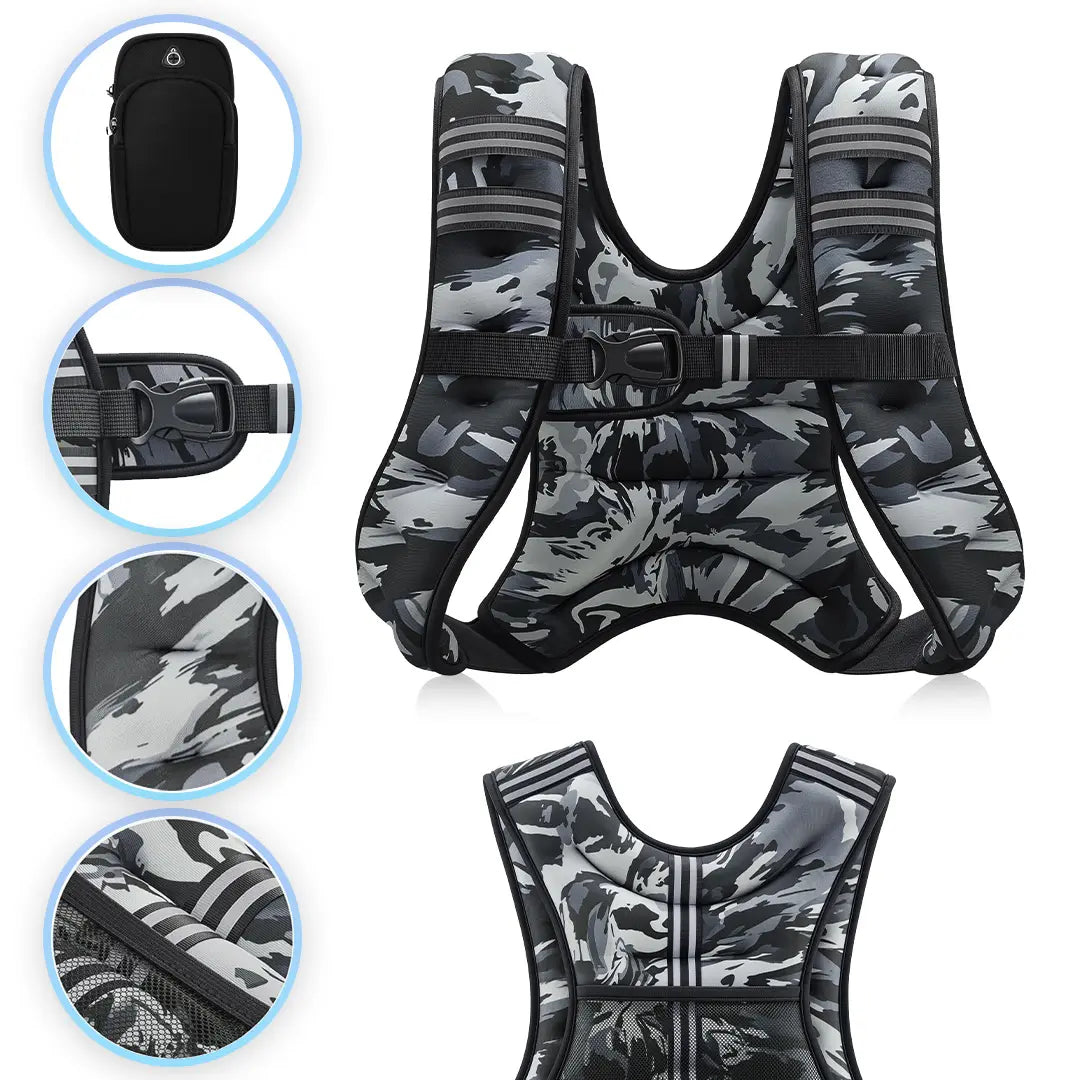 Zelus Weighted Vests with Detachable Phone Pouch, Reflective Stripes, and Adjustable Straps - Available in 6 to 30 lbs for Enhanced Workouts and Strength Training