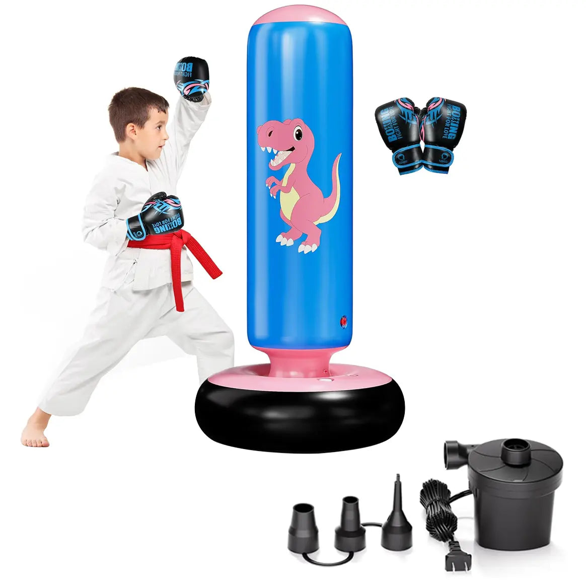 QPAU 48-Inch Inflatable Punching Bag - Stable Boxing Bag for Children Ages 3-6, Dinosaur-Themed Gift for Boys and Girls, Ideal for Karate and Taekwondo Practice, Perfect Halloween Present