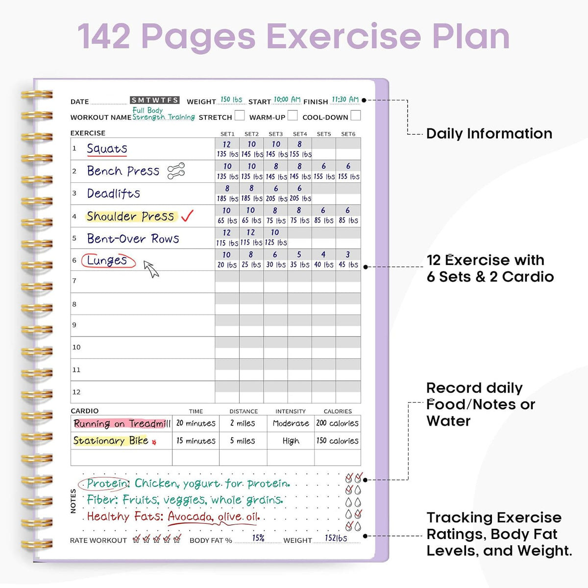 Fitness Workout Journal & Log Book for Women & Men, Fitness Planner