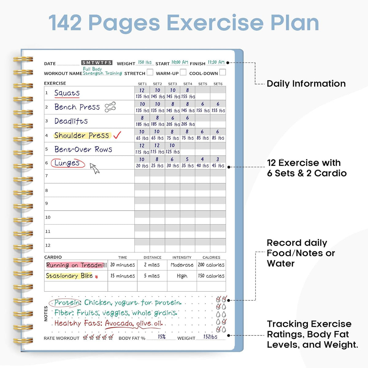 Fitness Workout Journal & Log Book for Women & Men, Fitness Planner