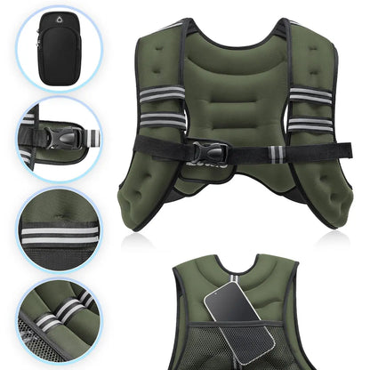 Zelus Weighted Vests with Detachable Phone Pouch, Reflective Stripes, and Adjustable Straps - Available in 6 to 30 lbs for Enhanced Workouts and Strength Training
