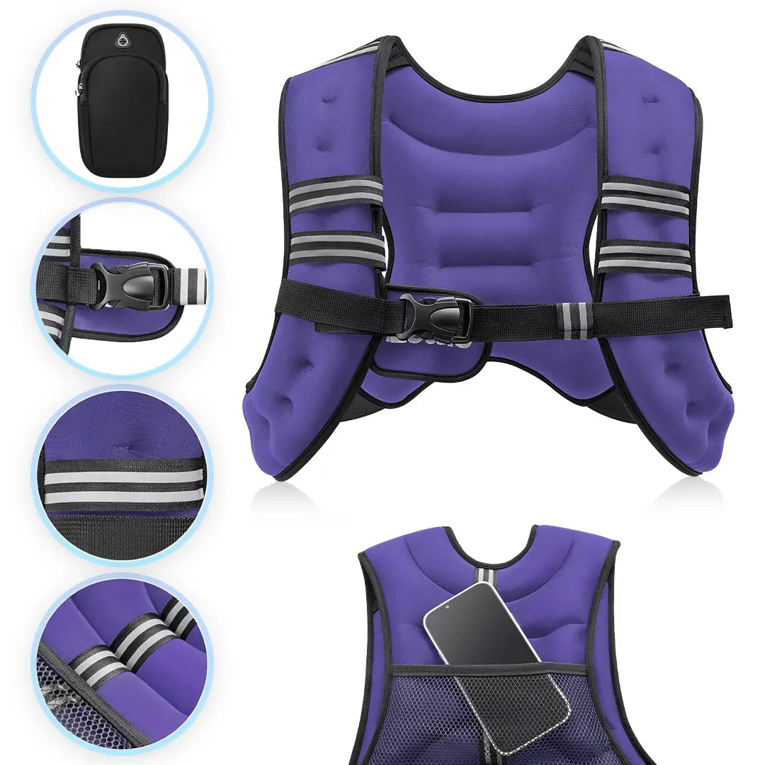 Zelus Weighted Vests with Detachable Phone Pouch, Reflective Stripes, and Adjustable Straps - Available in 6 to 30 lbs for Enhanced Workouts and Strength Training