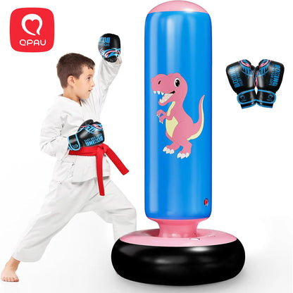 QPAU 48-Inch Inflatable Punching Bag - Stable Boxing Bag for Children Ages 3-6, Dinosaur-Themed Gift for Boys and Girls, Ideal for Karate and Taekwondo Practice, Perfect Halloween Present
