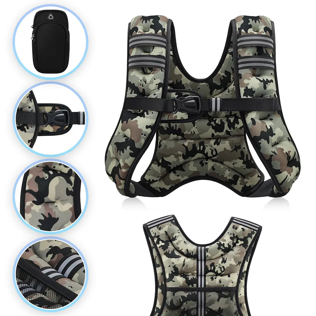 Zelus Weighted Vests with Detachable Phone Pouch, Reflective Stripes, and Adjustable Straps - Available in 6 to 30 lbs for Enhanced Workouts and Strength Training