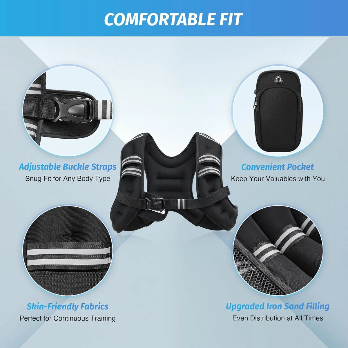 Zelus Weighted Vests with Detachable Phone Pouch, Reflective Stripes, and Adjustable Straps - Available in 6 to 30 lbs for Enhanced Workouts and Strength Training