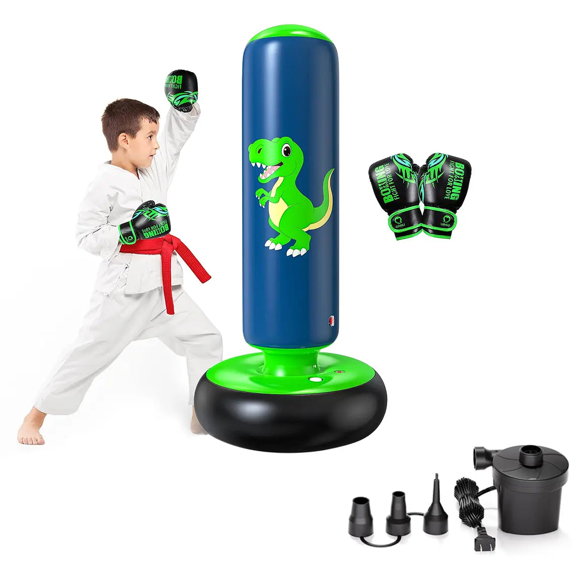 QPAU 48-Inch Inflatable Punching Bag - Stable Boxing Bag for Children Ages 3-6, Dinosaur-Themed Gift for Boys and Girls, Ideal for Karate and Taekwondo Practice, Perfect Halloween Present