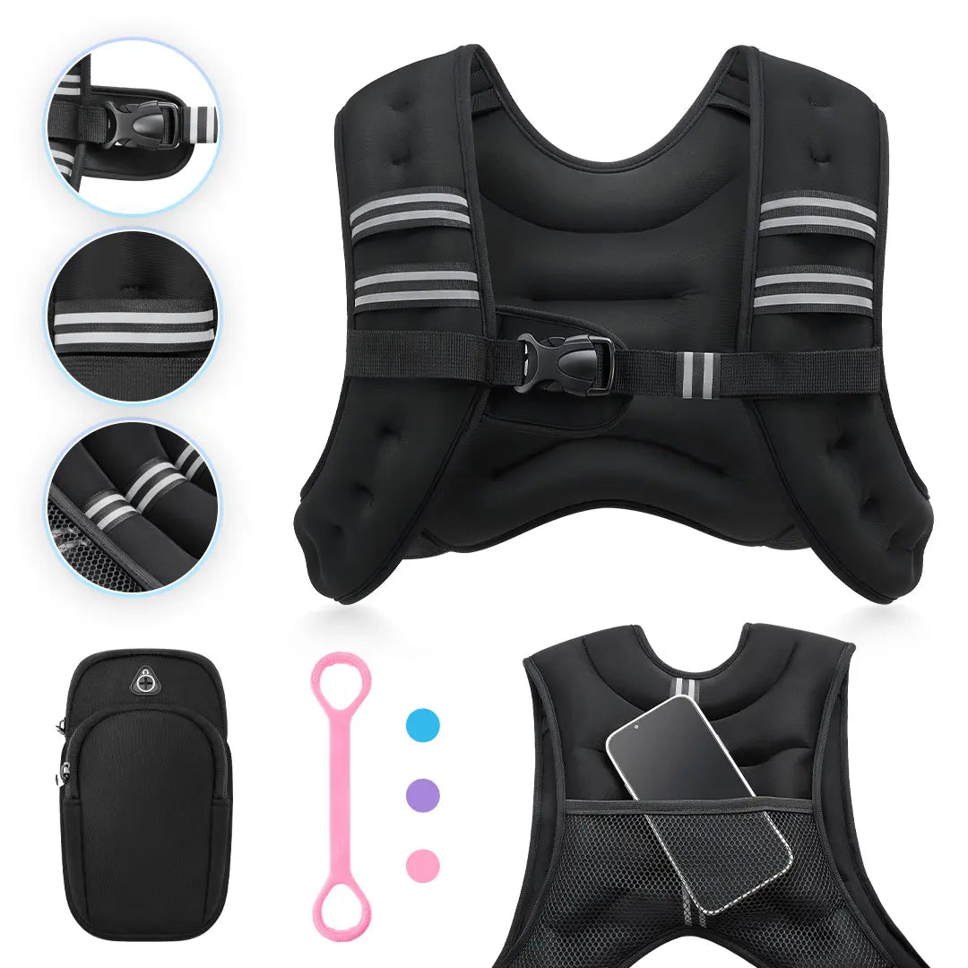 Zelus Weighted Vests with Detachable Phone Pouch, Reflective Stripes, and Adjustable Straps - Available in 6 to 30 lbs for Enhanced Workouts and Strength Training