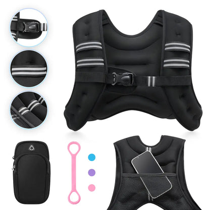 Zelus Weighted Vests with Detachable Phone Pouch, Reflective Stripes, and Adjustable Straps - Available in 6 to 30 lbs for Enhanced Workouts and Strength Training