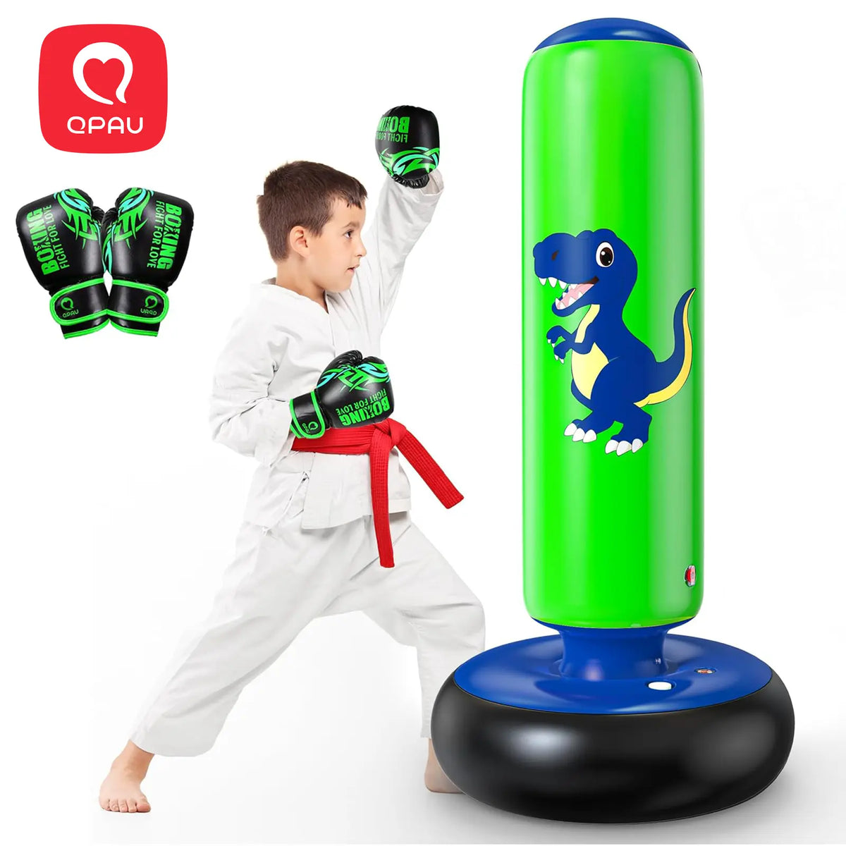 QPAU 48-Inch Inflatable Punching Bag - Stable Boxing Bag for Children Ages 3-6, Dinosaur-Themed Gift for Boys and Girls, Ideal for Karate and Taekwondo Practice, Perfect Halloween Present
